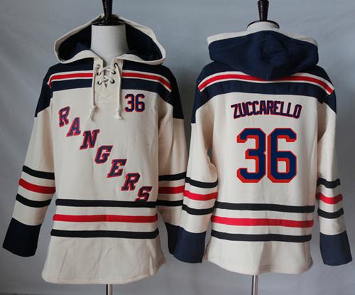Rangers #36 Mats Zuccarello Cream Sawyer Hooded Sweatshirt Stitched NHL Jersey - Click Image to Close